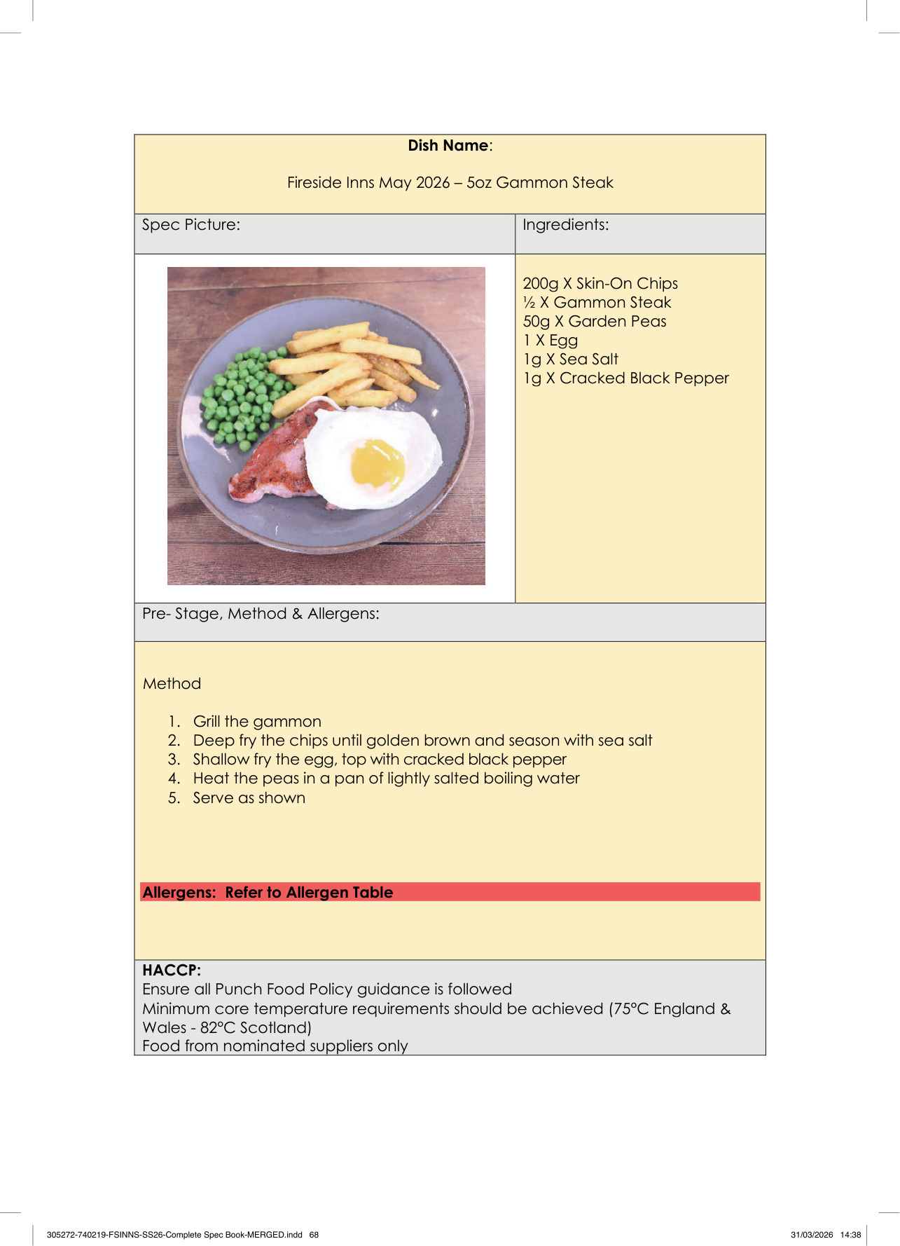 5oz Gammon Steak spec sheet