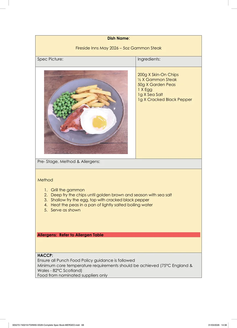 5oz Gammon Steak spec sheet
