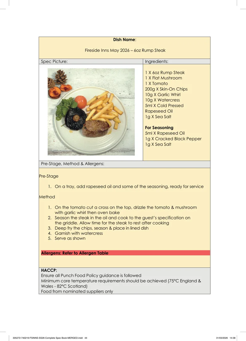 6oz Rump Steak spec sheet