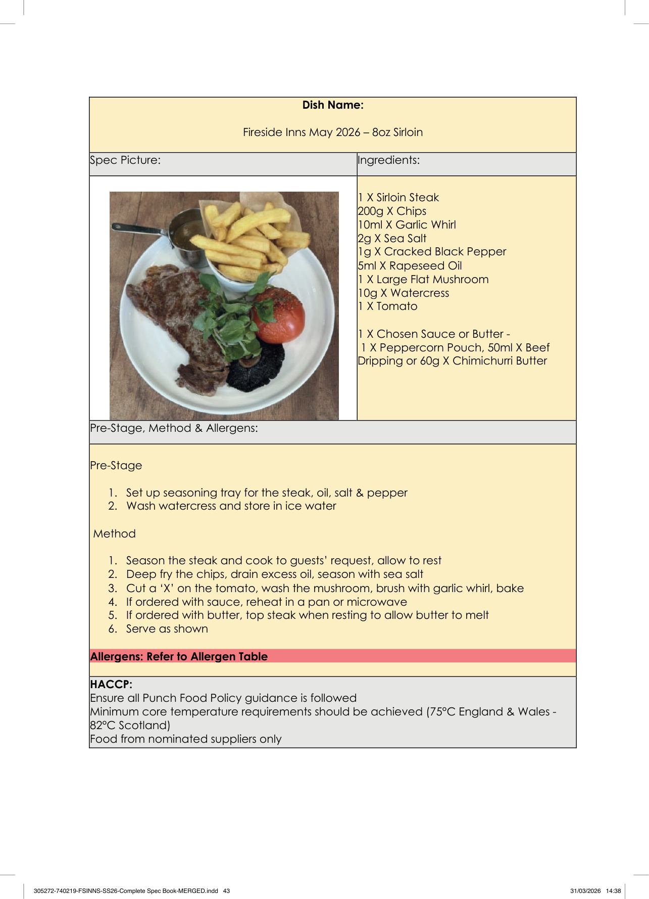 8oz Sirloin spec sheet