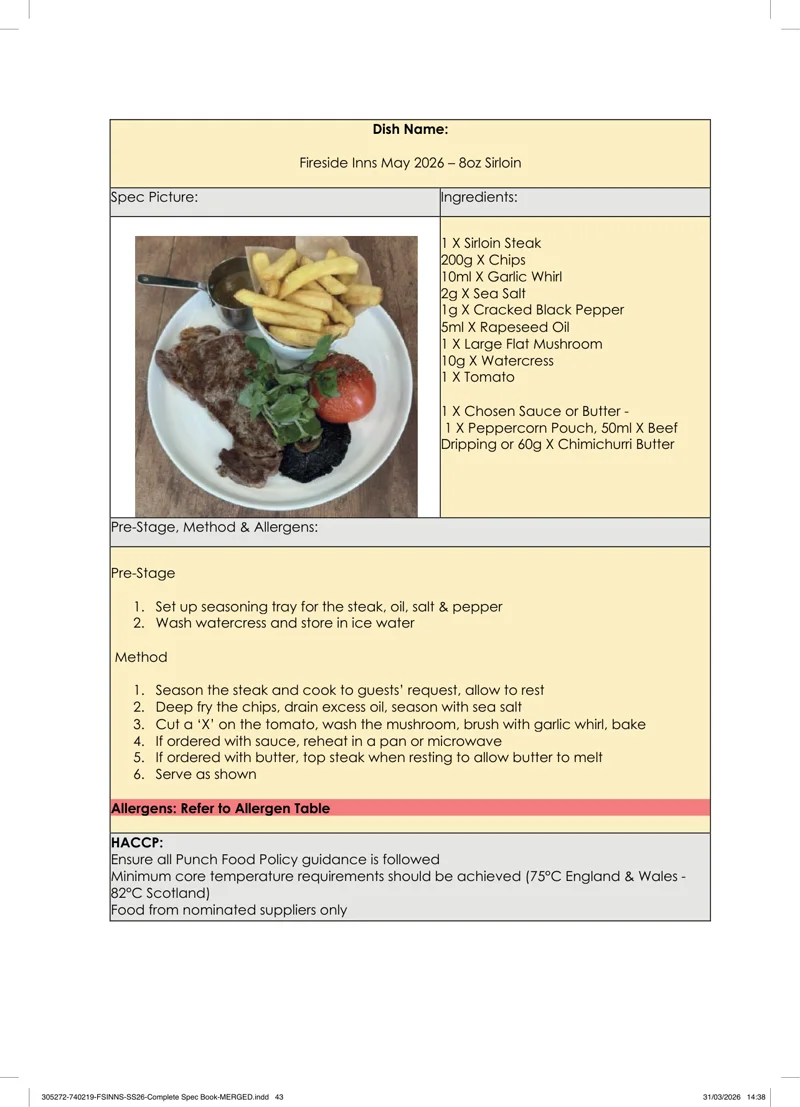 8oz Sirloin spec sheet