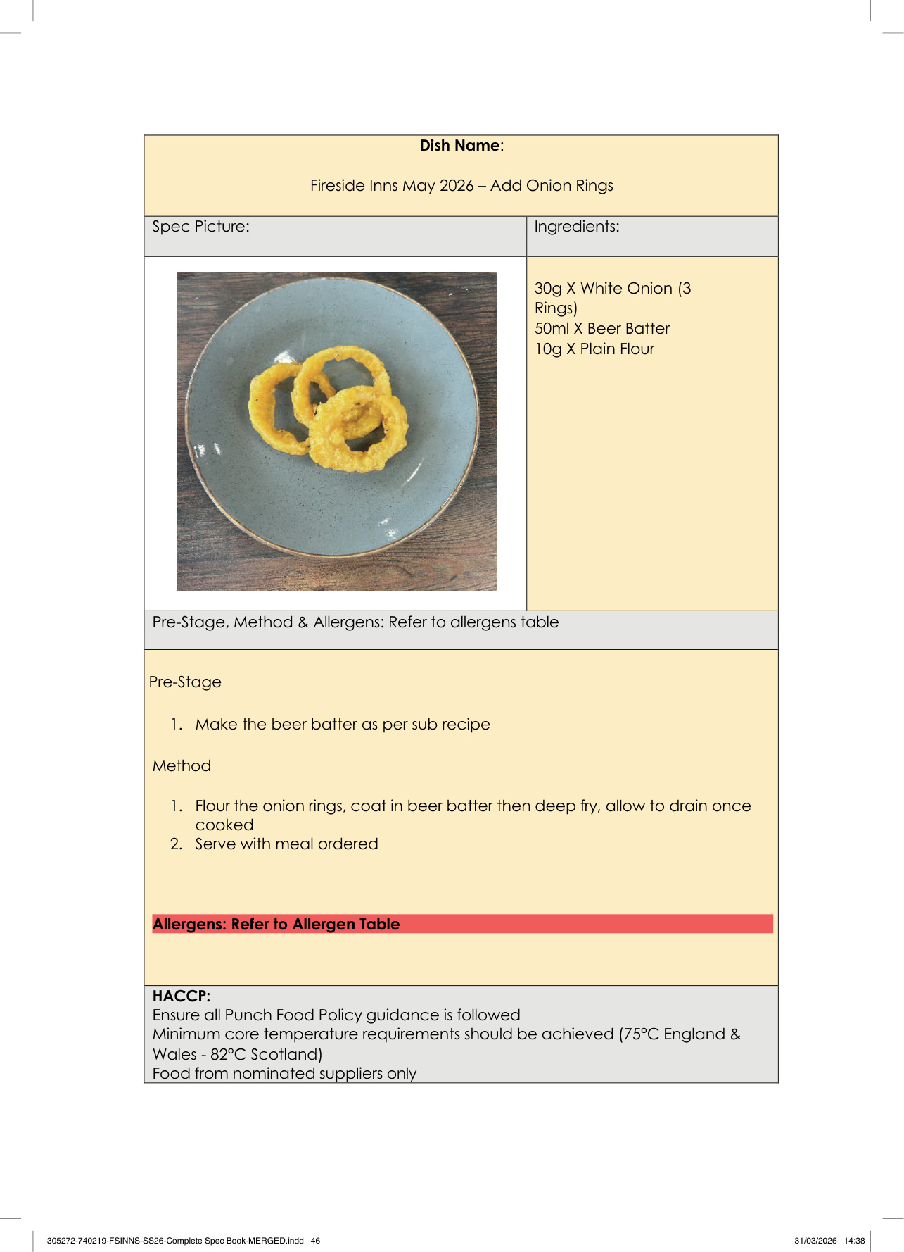 Add Onion Rings spec sheet