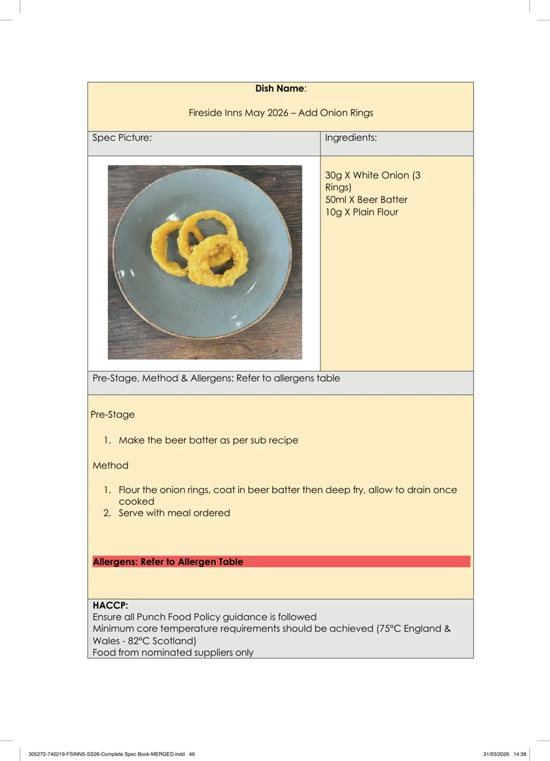 Add Onion Rings spec sheet