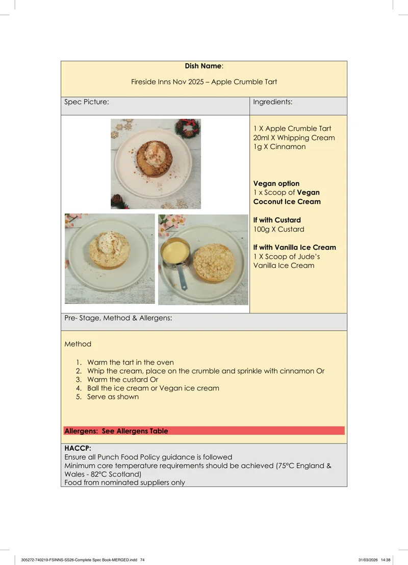 Apple Crumble Tart spec sheet