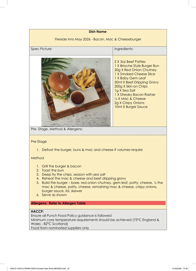 Bacon, Mac & Cheeseburger spec sheet