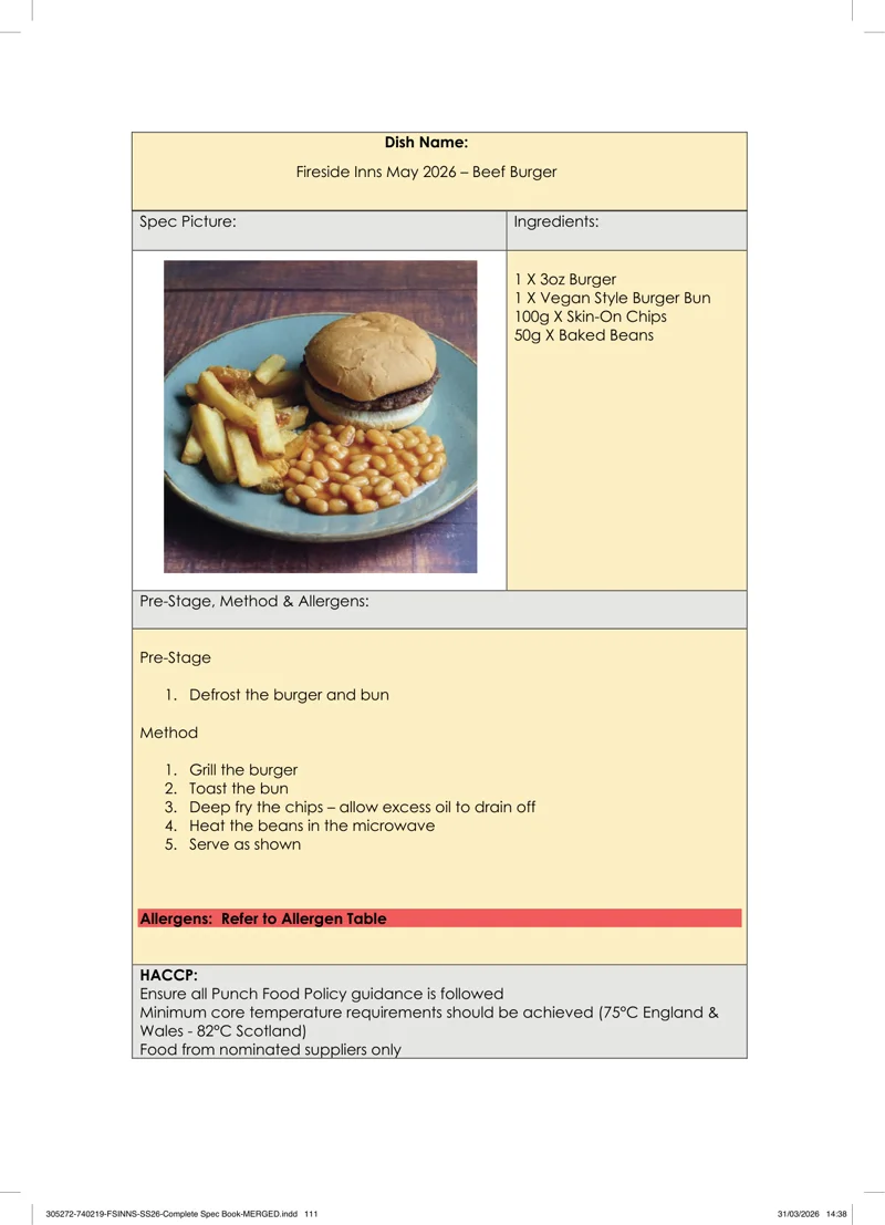 Beef Burger spec sheet