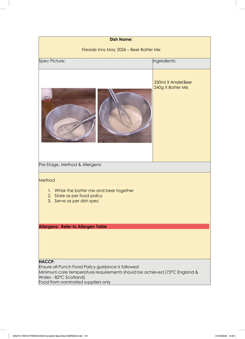 Beer Batter Mix spec sheet