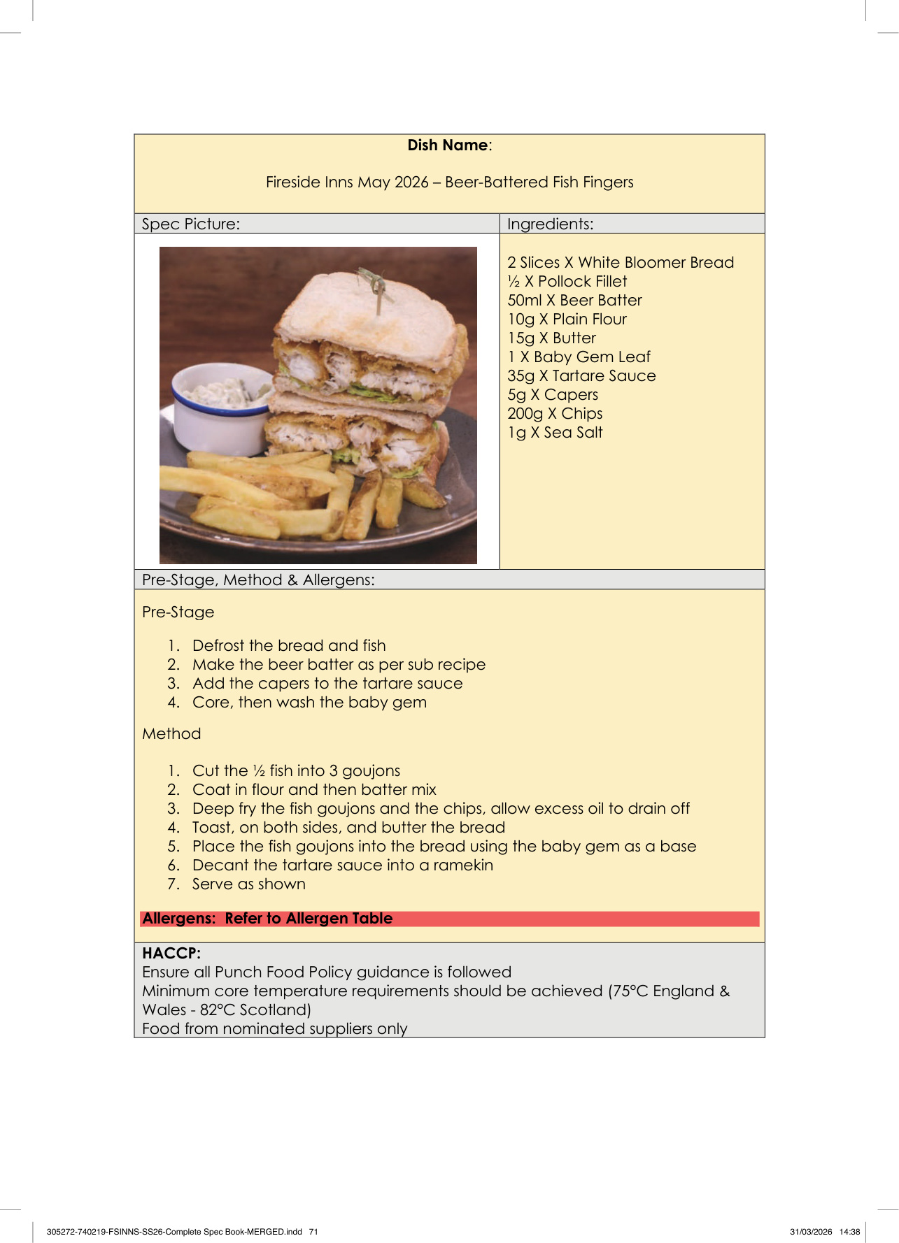 Beer-Battered Fish Fingers spec sheet