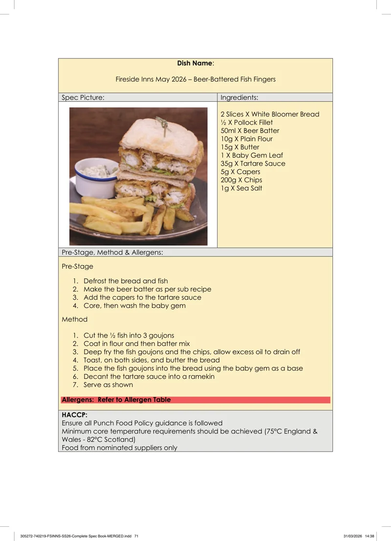 Beer-Battered Fish Fingers spec sheet