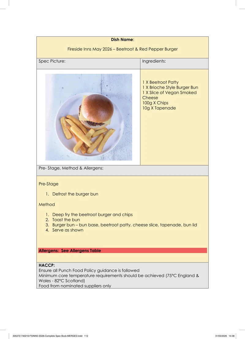 Beetroot & Red Pepper Burger spec sheet