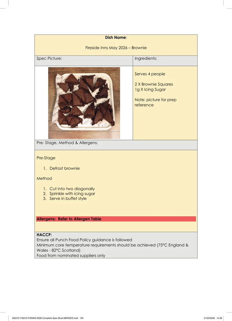 Brownie spec sheet