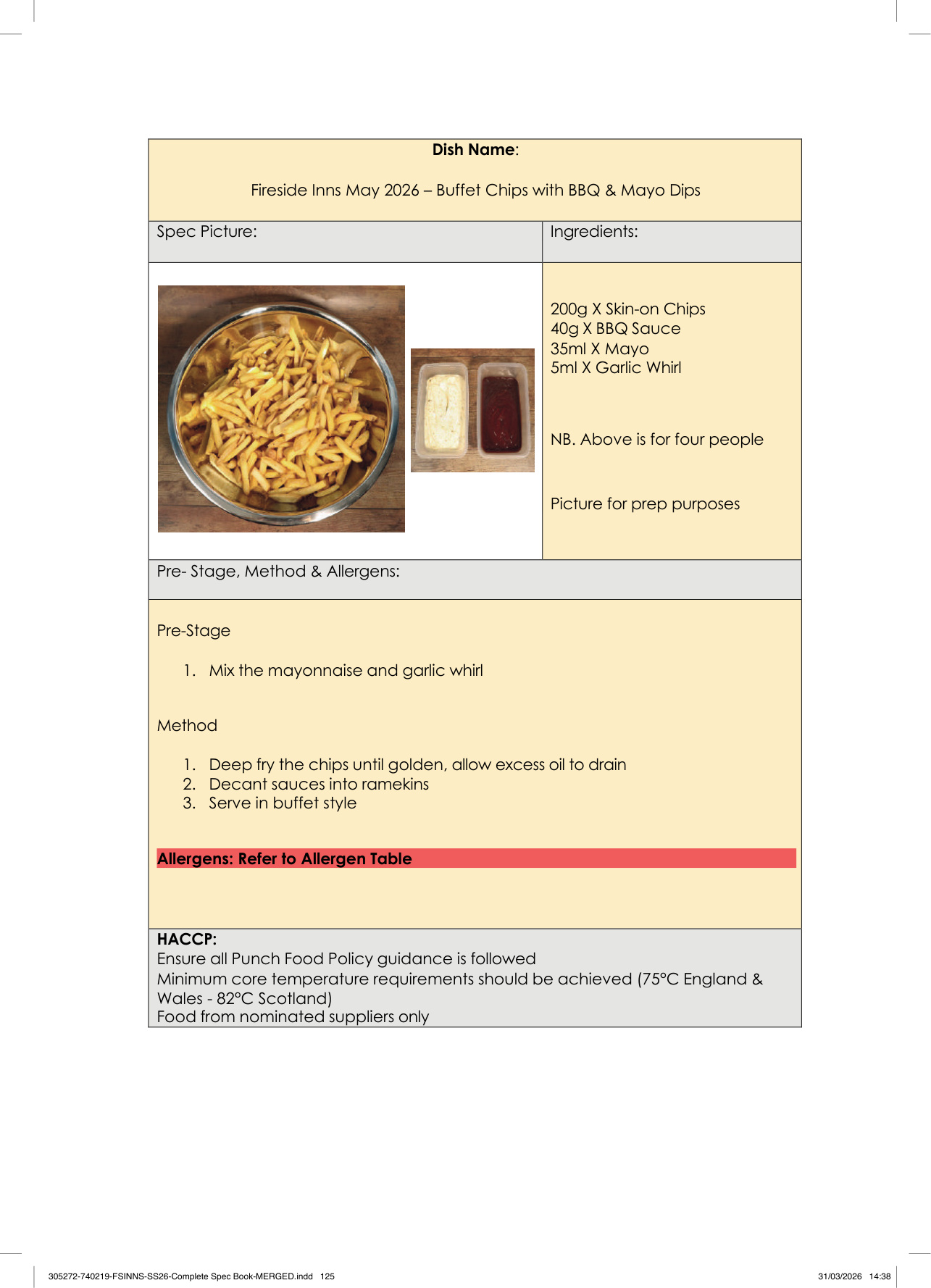 Buffet Chips with BBQ & Mayo Dips spec sheet