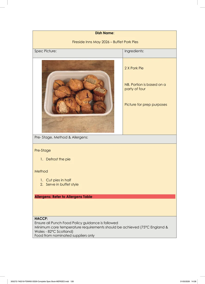 Buffet Pork Pies spec sheet