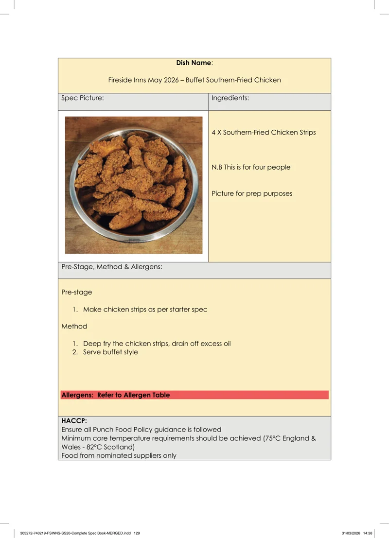 Buffet Southern-Fried Chicken spec sheet