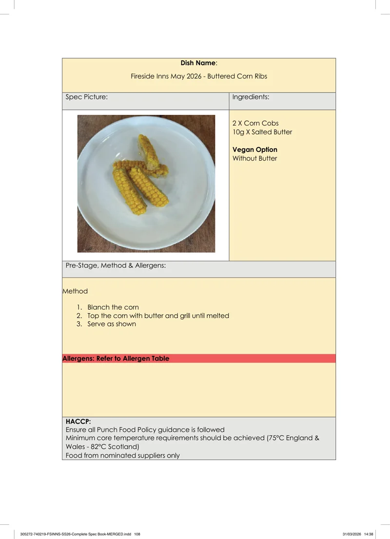 Buttered Corn Ribs spec sheet
