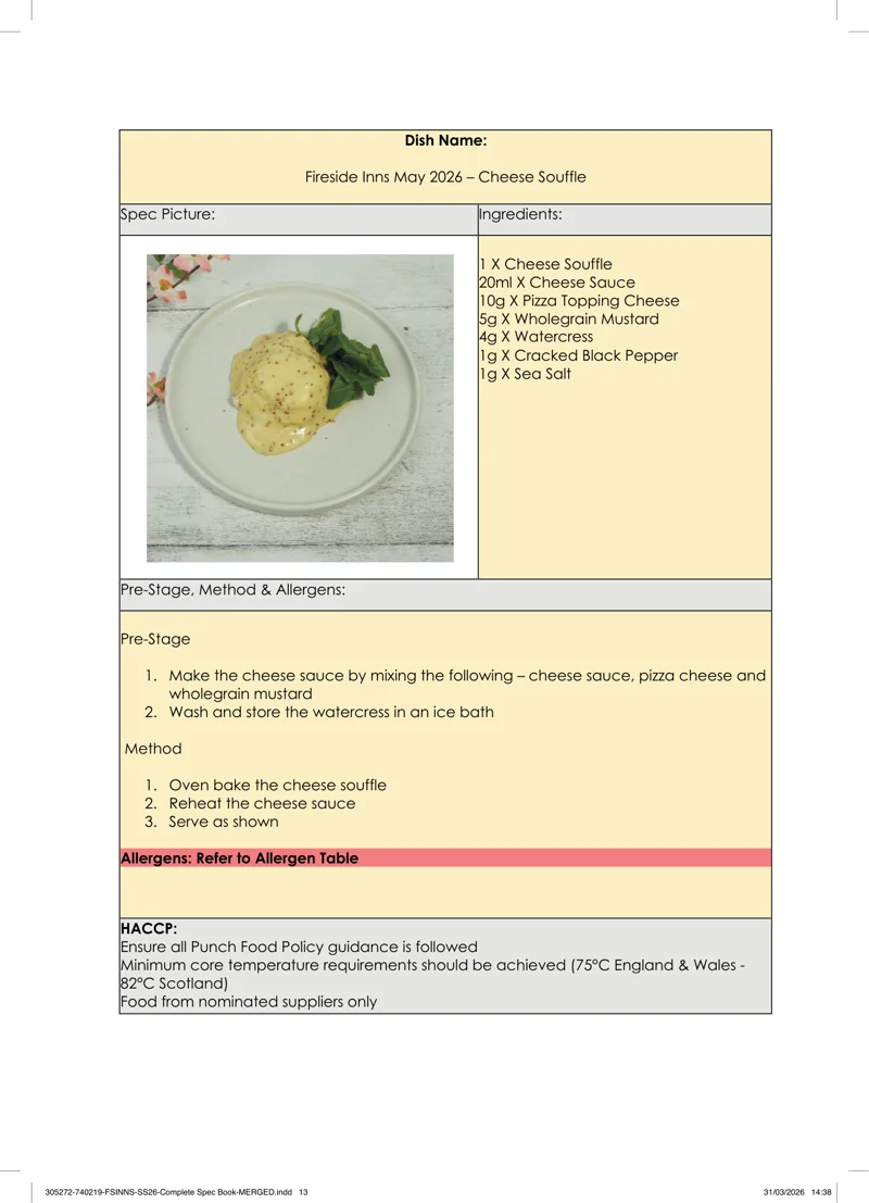 Cheese Souffle spec sheet