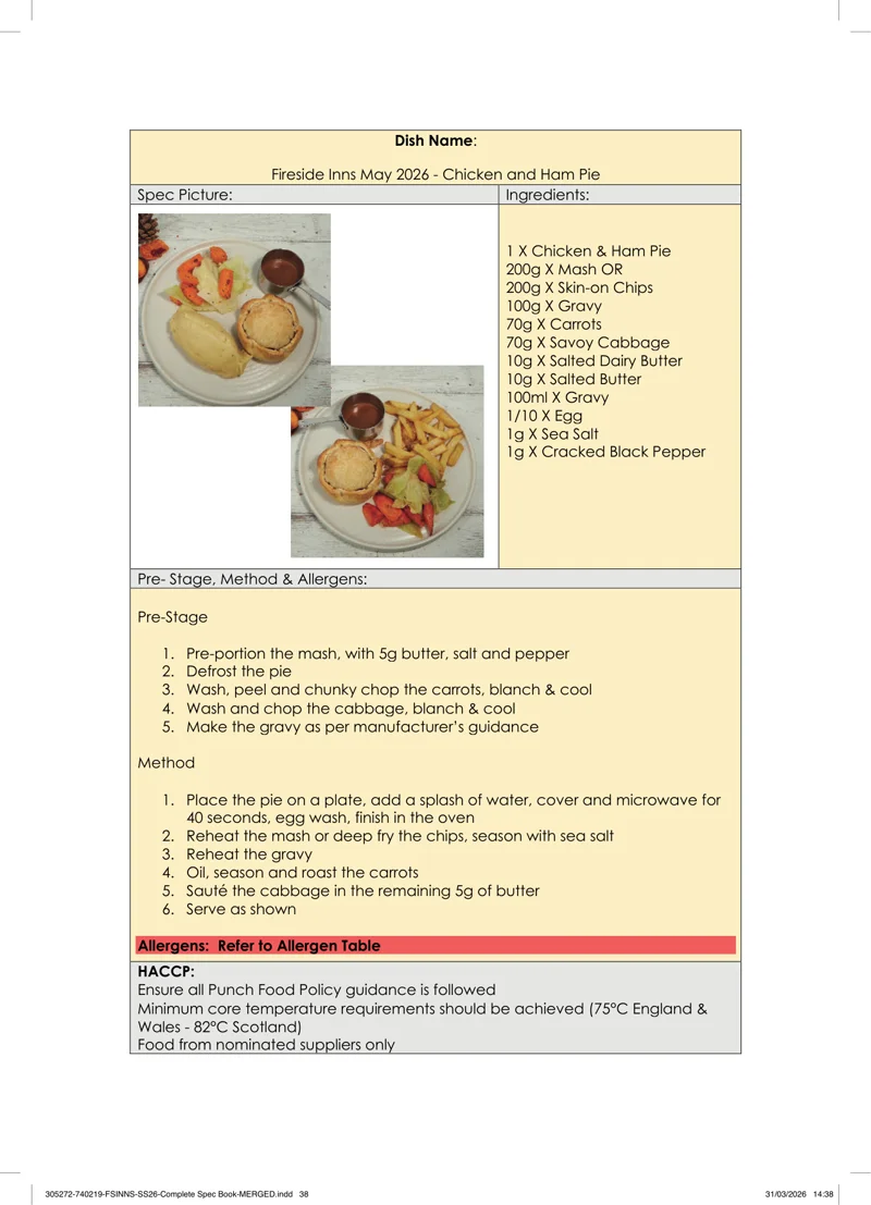 Chicken and Ham Pie spec sheet