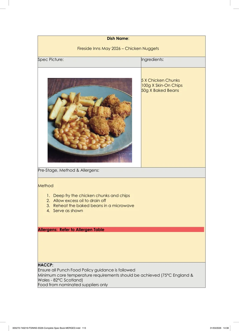 Chicken Nuggets spec sheet