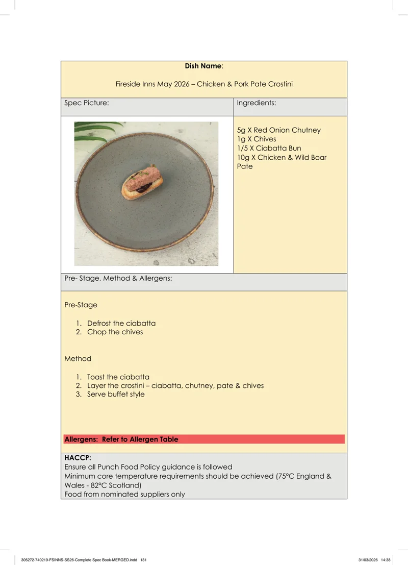Chicken & Pork Pate Crostini spec sheet