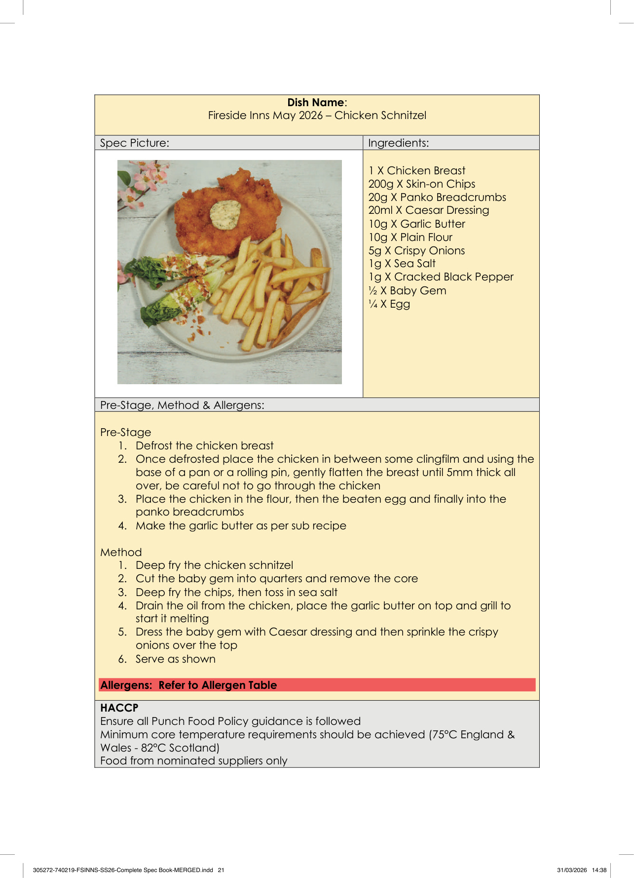 Chicken Schnitzel spec sheet