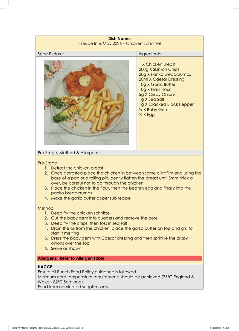 Chicken Schnitzel spec sheet