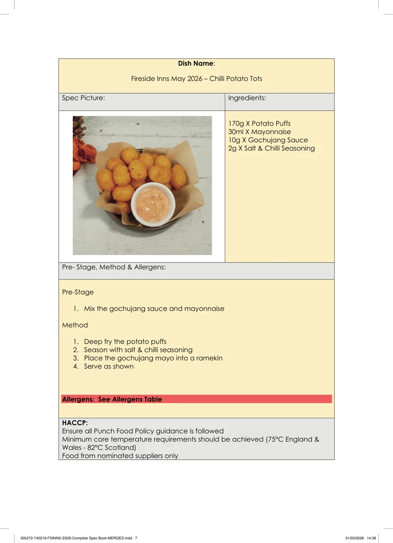 Chilli Potato Tots spec sheet