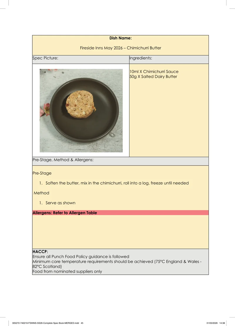 Chimichurri Butter spec sheet