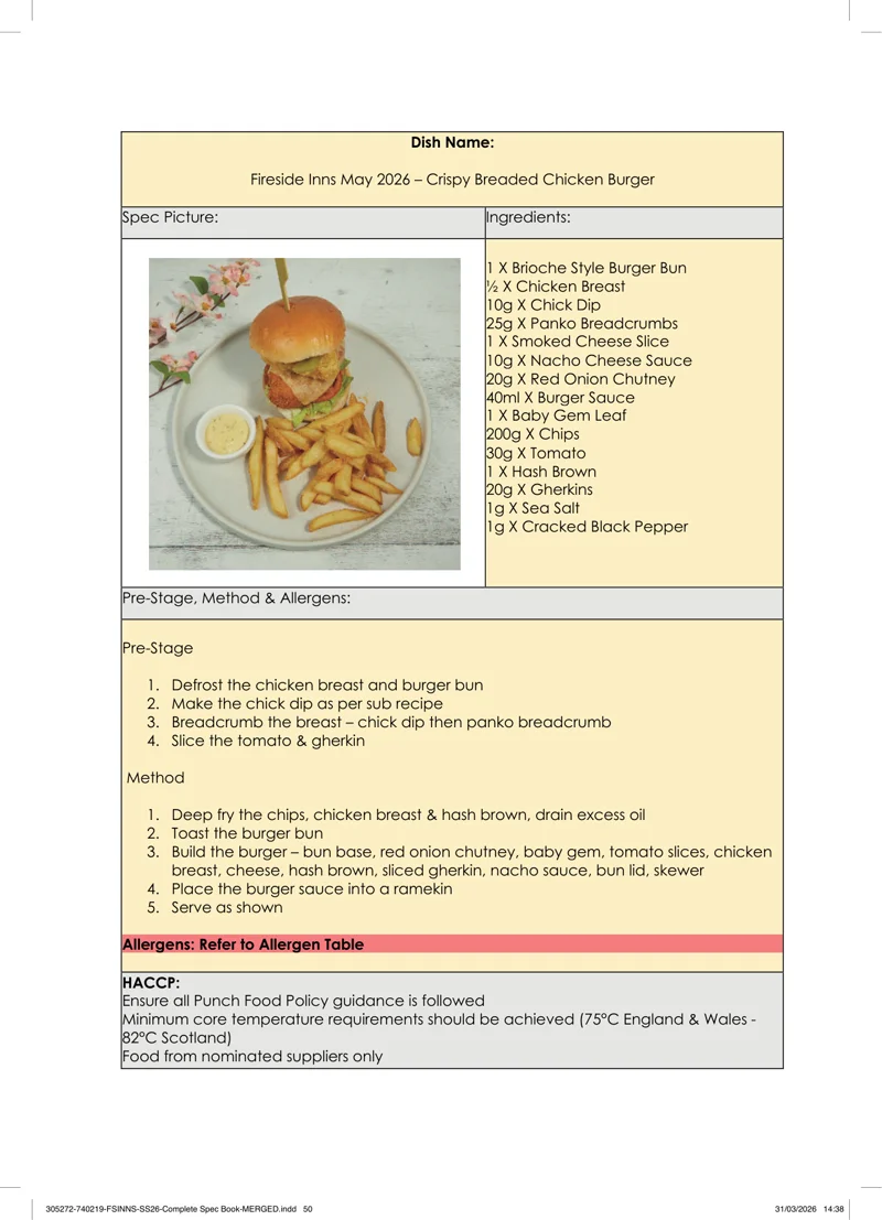 Crispy Breaded Chicken Burger spec sheet