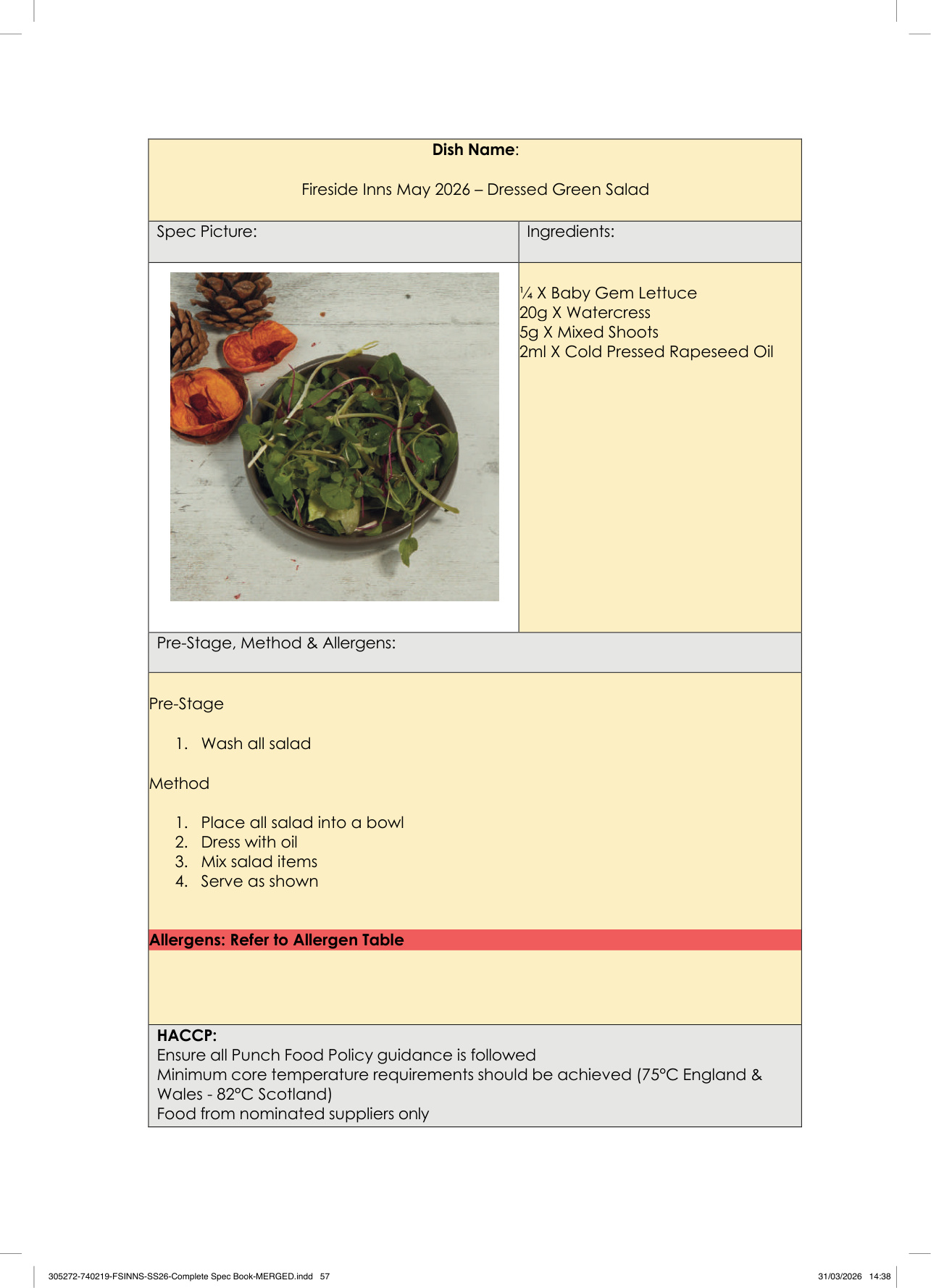 Dressed Green Salad spec sheet