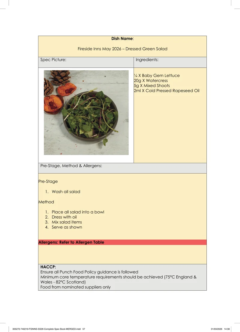 Dressed Green Salad spec sheet