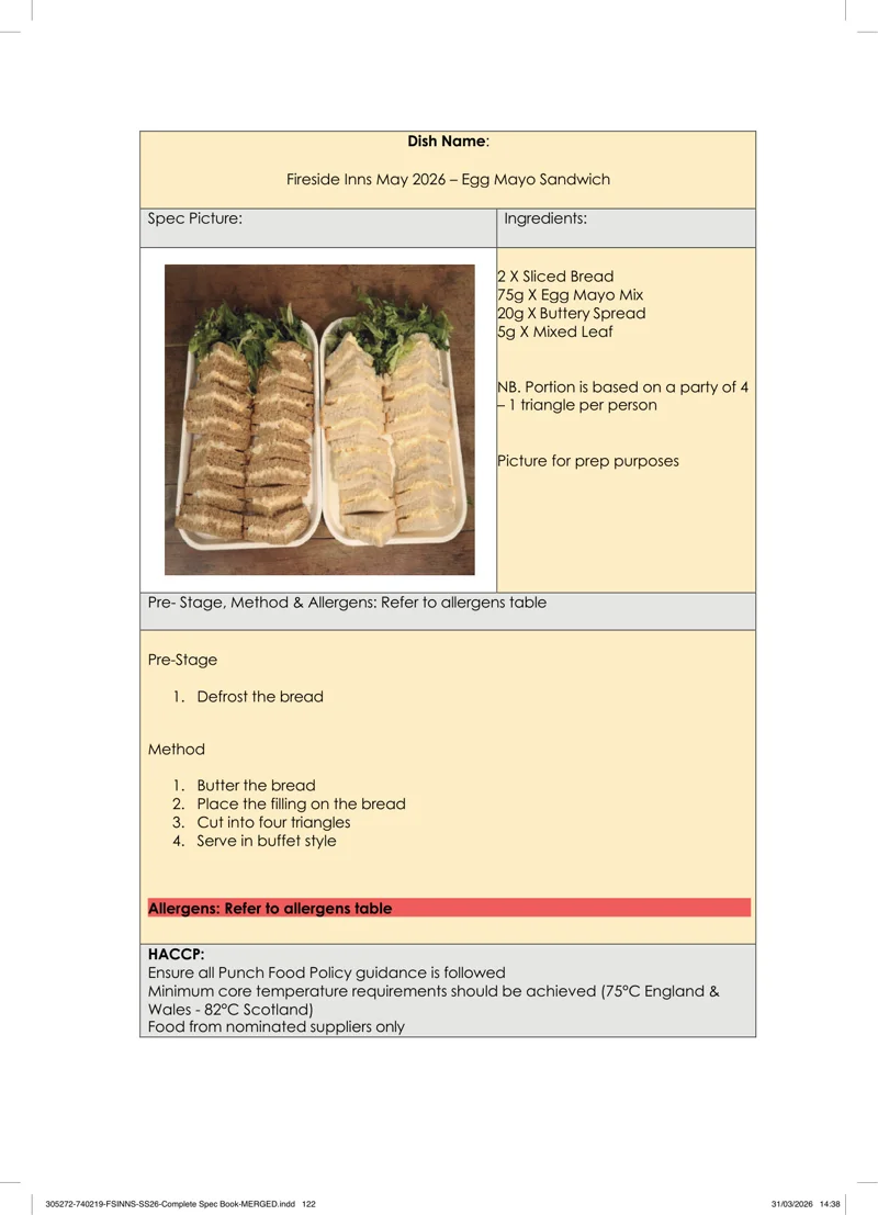 Egg Mayo Sandwich spec sheet