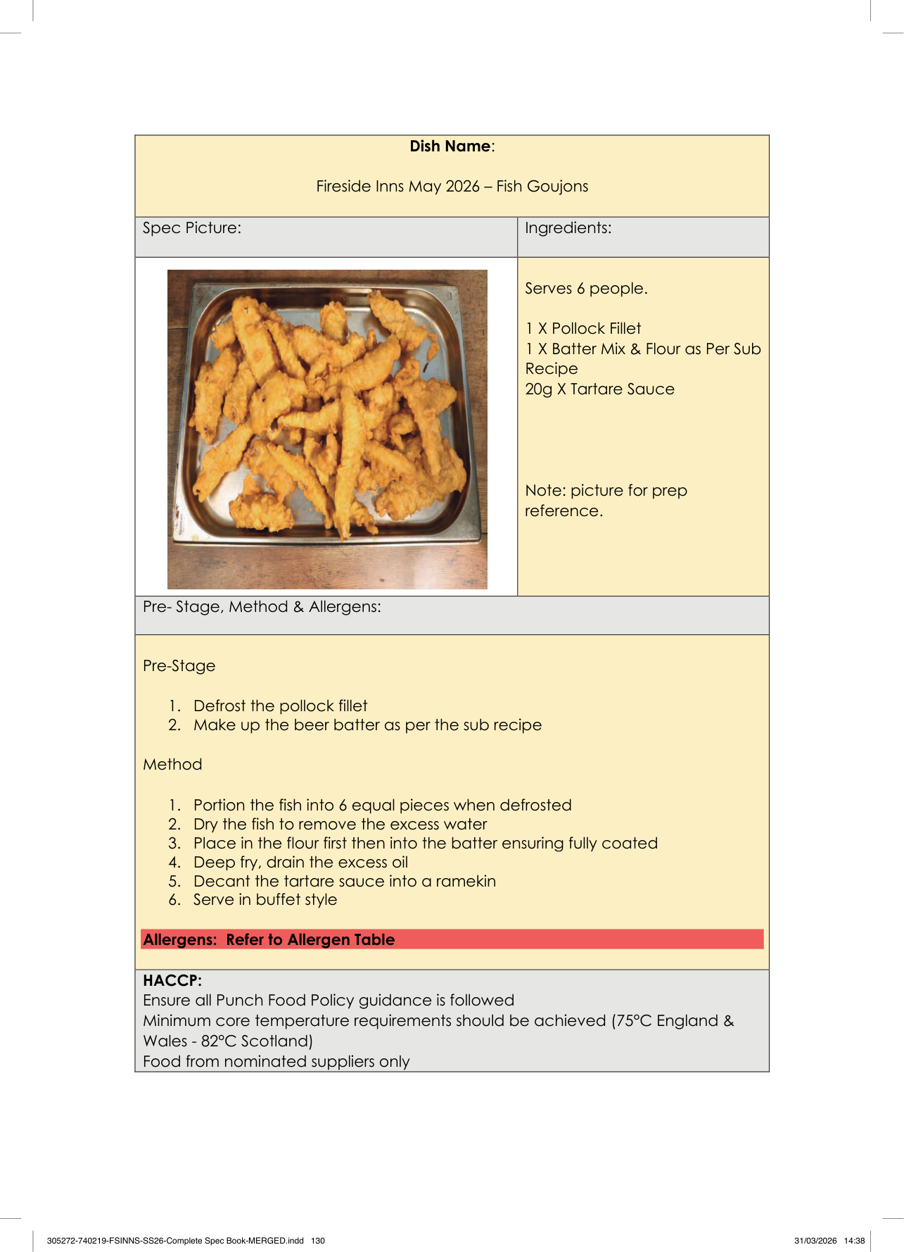 Fish Goujons spec sheet