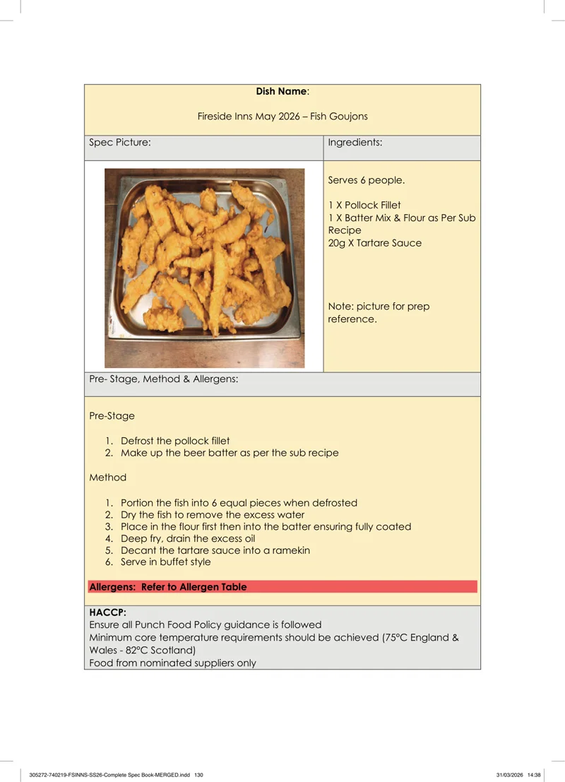 Fish Goujons spec sheet