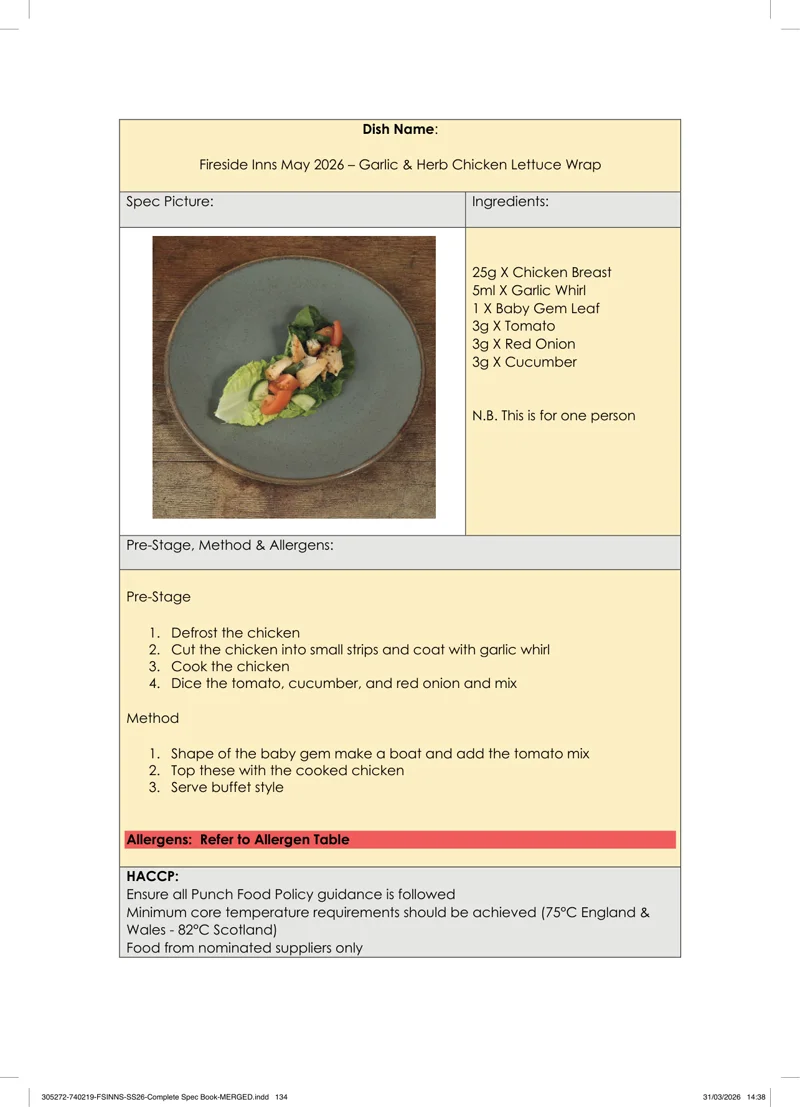 Garlic & Herb Chicken Lettuce Wrap spec sheet