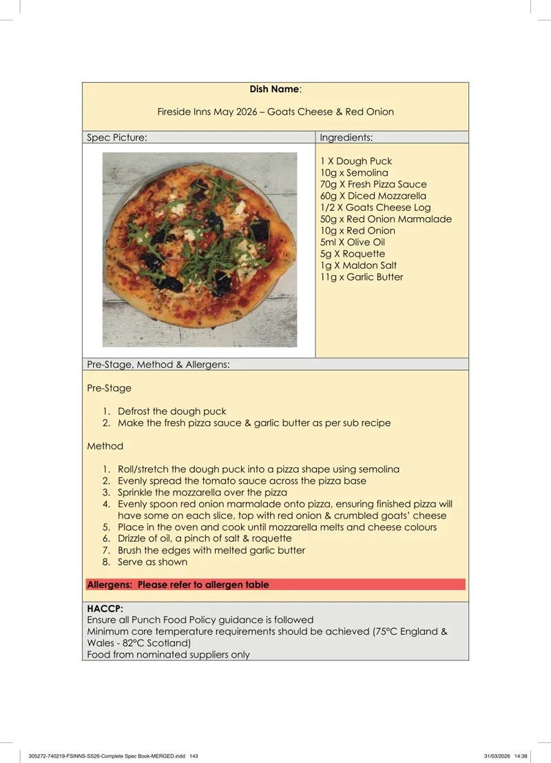 Goats Cheese & Red Onion spec sheet