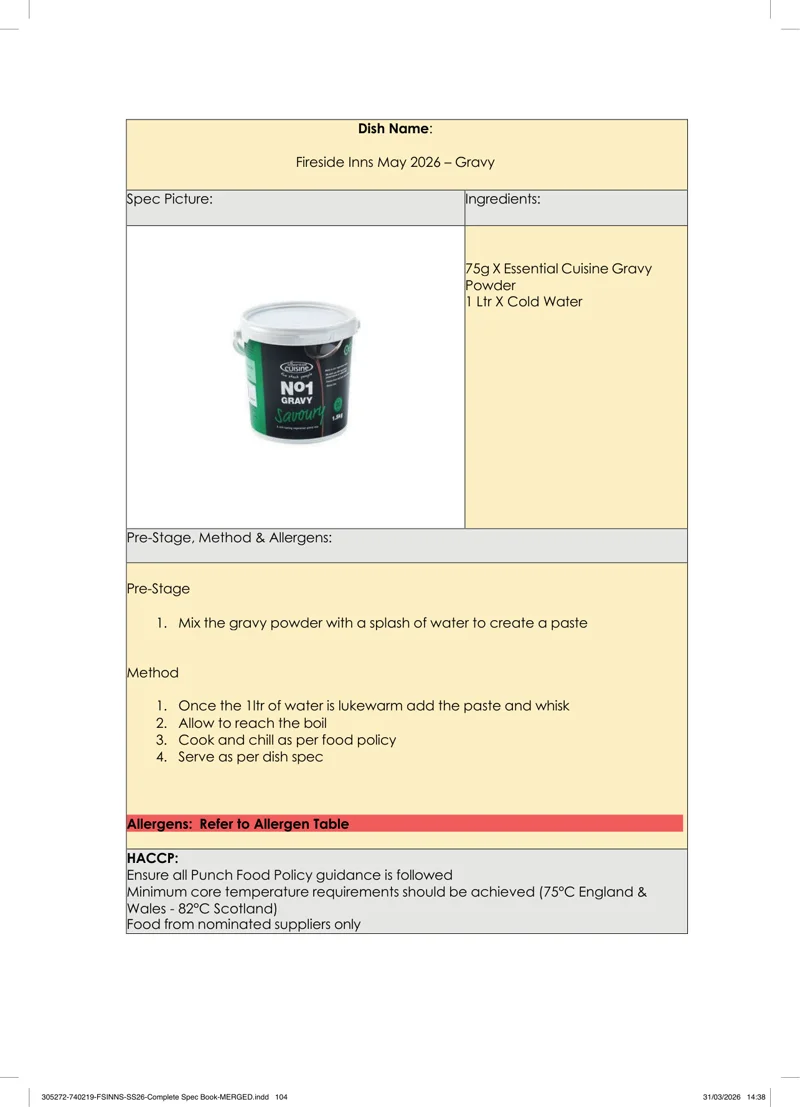 Gravy spec sheet