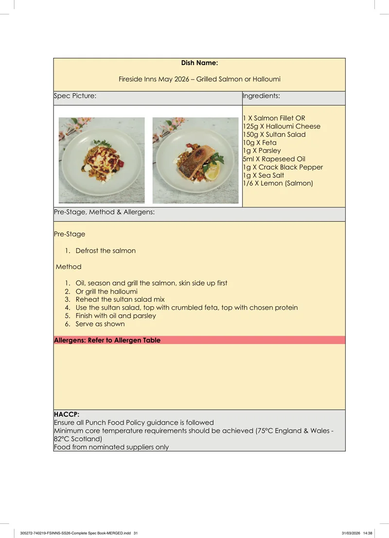 Grilled Salmon or Halloumi spec sheet