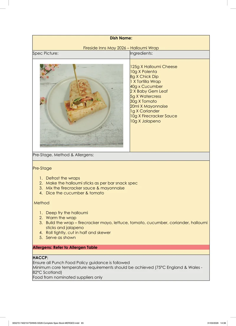 Halloumi Wrap spec sheet