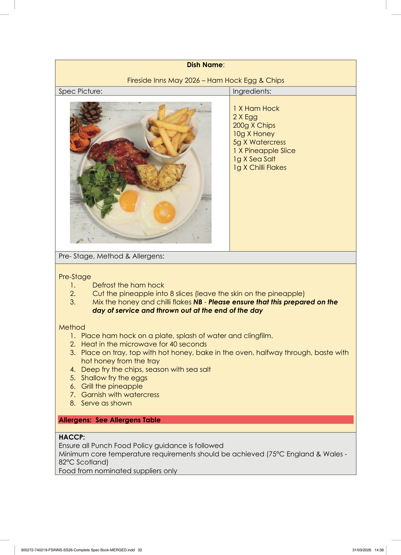 Ham Hock Egg & Chips spec sheet