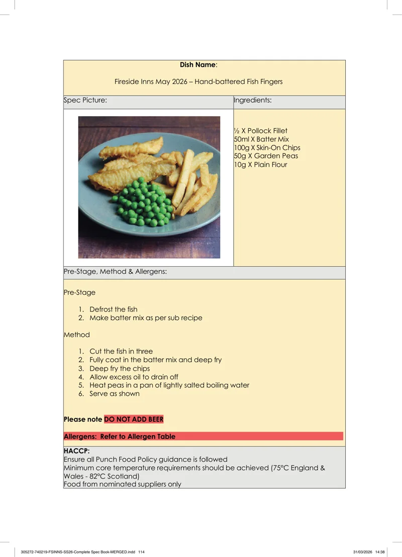 Hand-battered Fish Fingers spec sheet