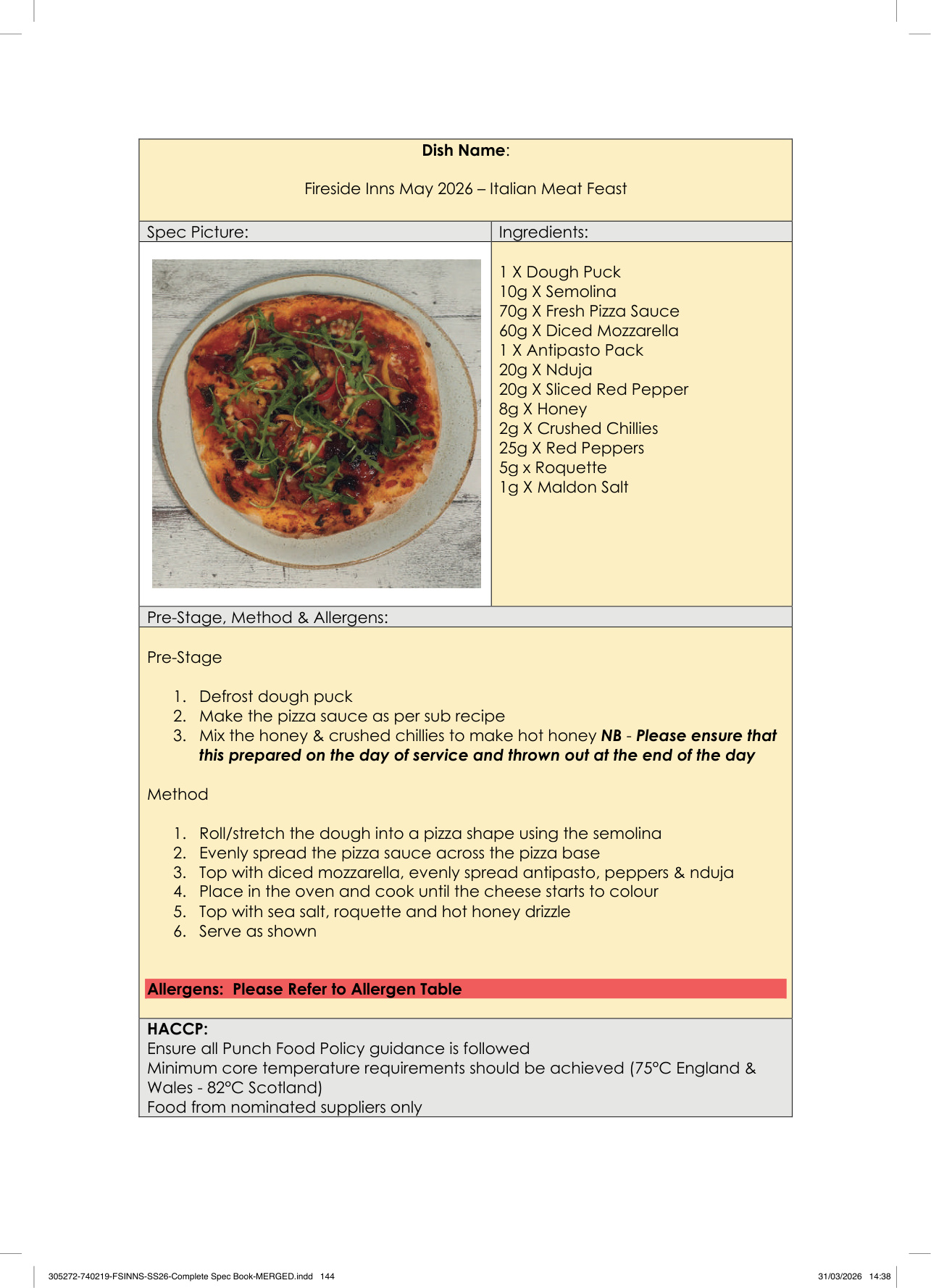 Italian Meat Feast spec sheet