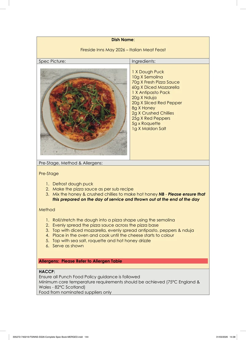 Italian Meat Feast spec sheet