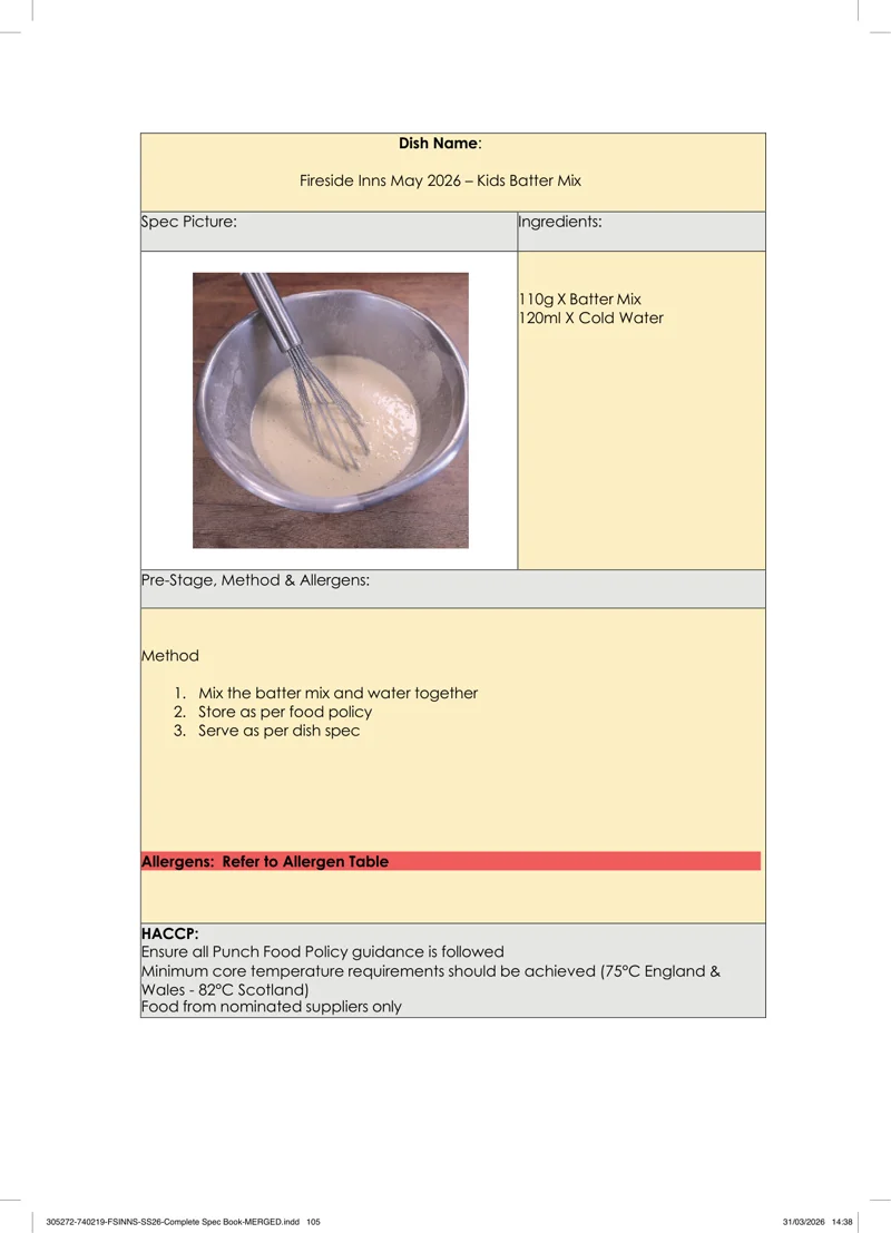 Kids Batter Mix spec sheet