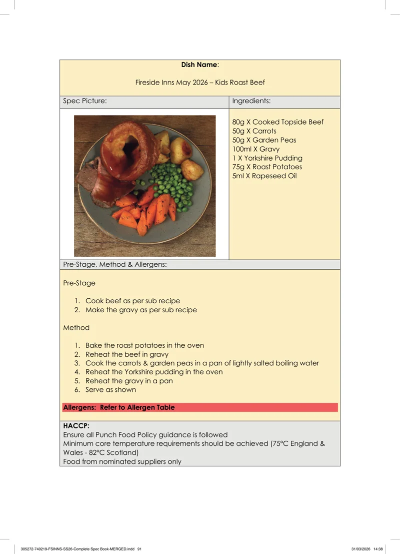 Kids Roast Beef spec sheet