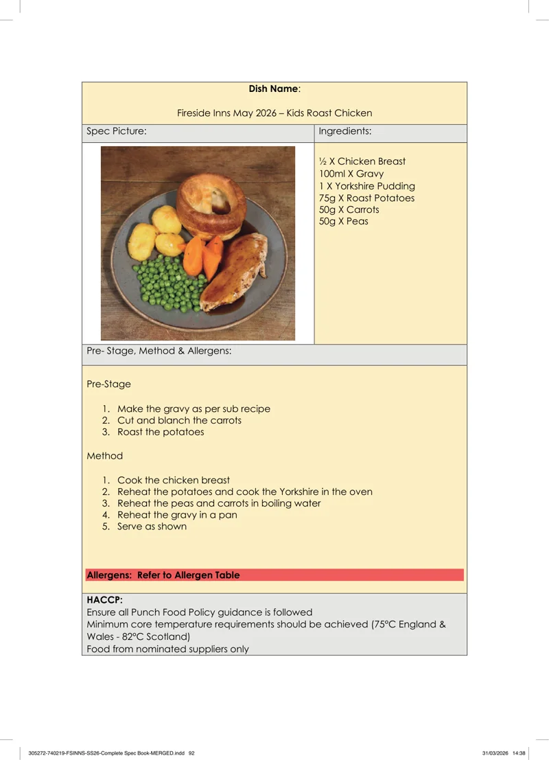 Kids Roast Chicken spec sheet