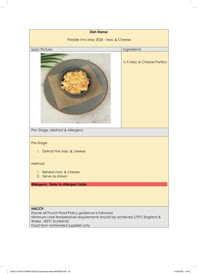 Mac & Cheese spec sheet