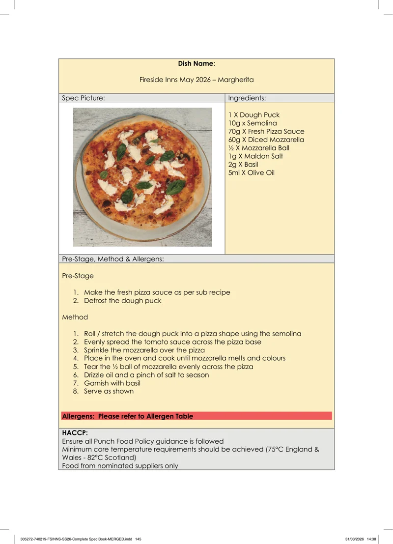 Margherita spec sheet