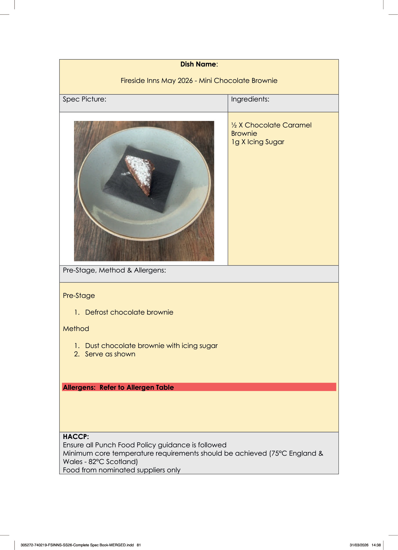 Mini Chocolate Brownie spec sheet