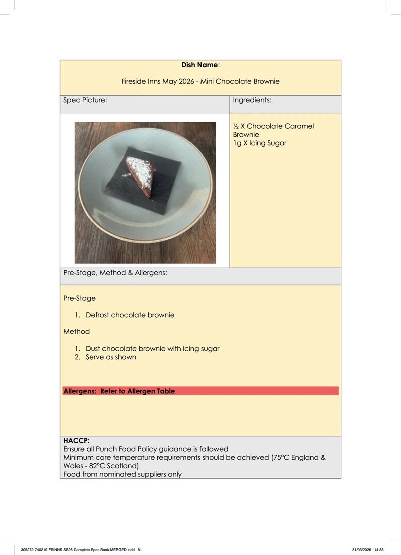 Mini Chocolate Brownie spec sheet