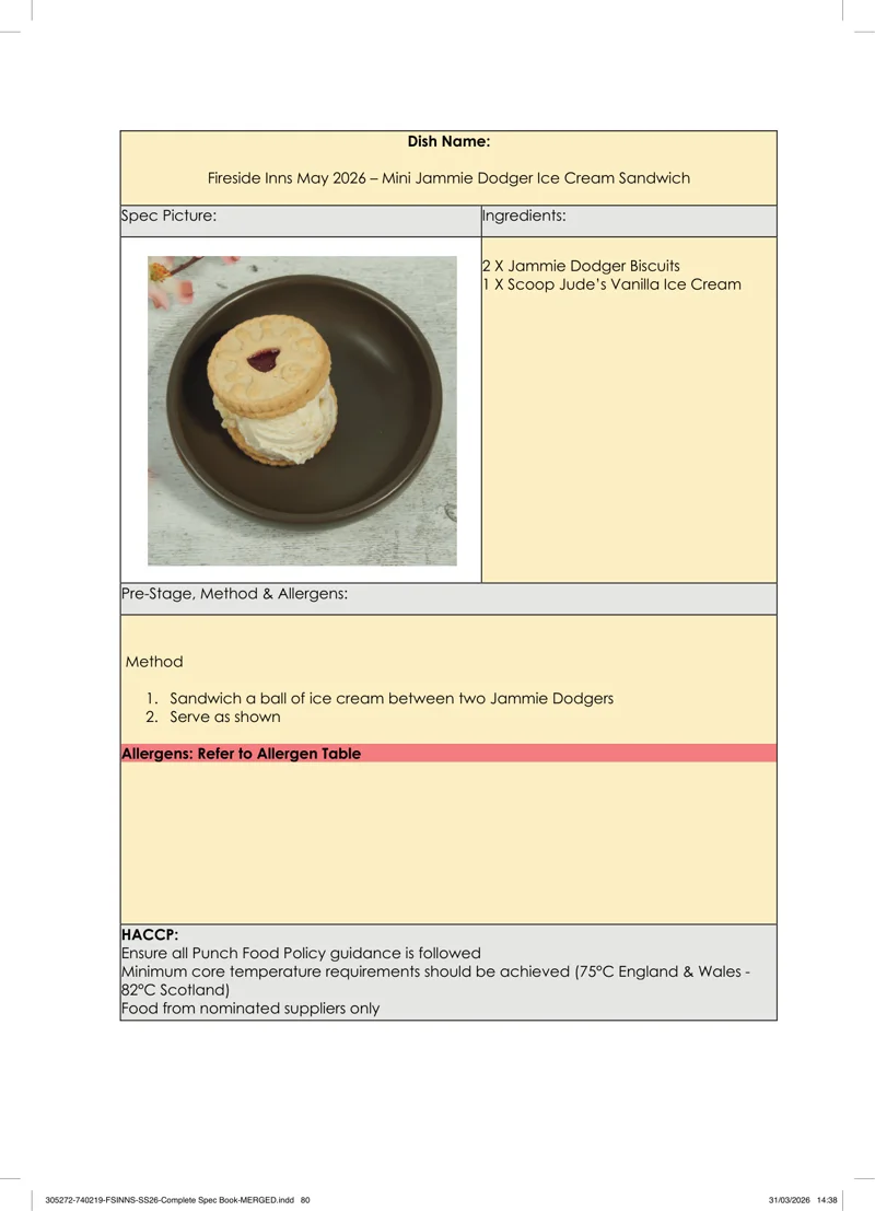 Mini Jammie Dodger Ice Cream Sandwich spec sheet